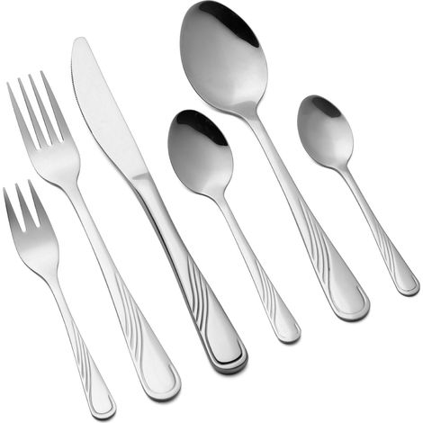 Set de Couverts de Table en Acier Inoxydable 36 Pièces pour 6 Personnes Menagere Ensemble Complet de Fourchette, Couteau, Cuillères à Thé et à Café, Fourchette à Gâteau (1/3)