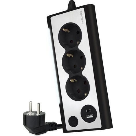 Steckdosenleiste mit Schalter nanokabel 10.37.0013-bk/ 3 Steckdosen/ 1 usb/ 1 usb typ c/ schwarz