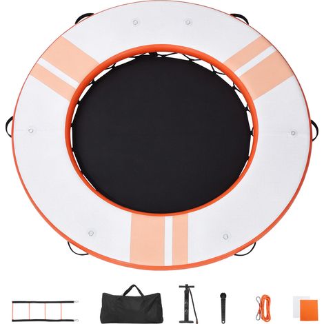 Mophorn Aufblasbares Schwimmdock, φ2,44 m, Schwimmplattform mit rutschfester Oberfläche, Tragetasche & abnehmbarer Leiter, Schwimmende Insel, Wasserplattform für Pool, Strand und Meer, Orange (1/5)