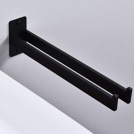 Porte-serviettes mural carré en acier inoxydable, double crochets pour salle de bain, support à serviettes robuste, finition brossée, 2 bras, fixation murale incluse (1/5)