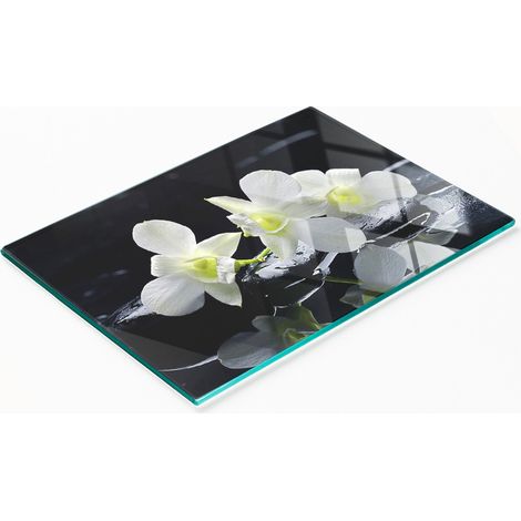 Tabla de cocina decorativa multifuncional de madera templada con diseño de orquídea, 80x52 cm. (1/5)