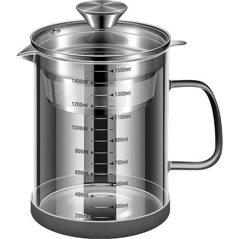 Filtre au yaourt, Filtre au lait à noix, Filtre à jus d'aliments, théière en verre avec filtre en maille, Pitcher à thé glacé en acier inoxydable (1500ML) (1/5)