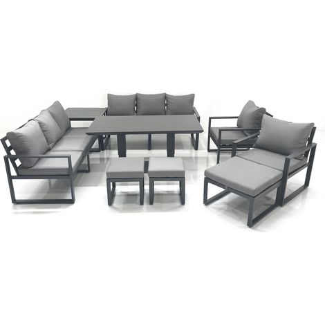 Fimous Garden Sofa Set Aluminium Furniture Rising Dining Tabe Set with 2 Chair 3 Footstools Side Table Dark Grey (1/5)