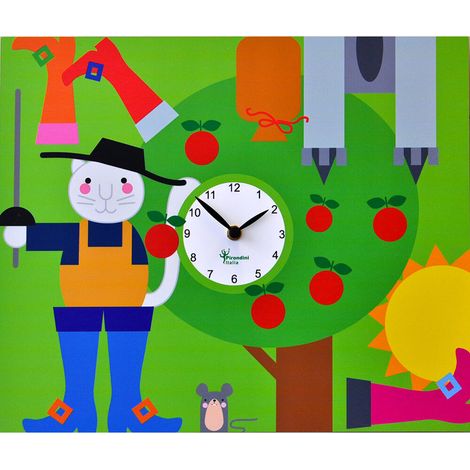 Orologio da Parete Rettangolare 44X35Cm Pirondini Italia Il Gatto con Gli Stivali