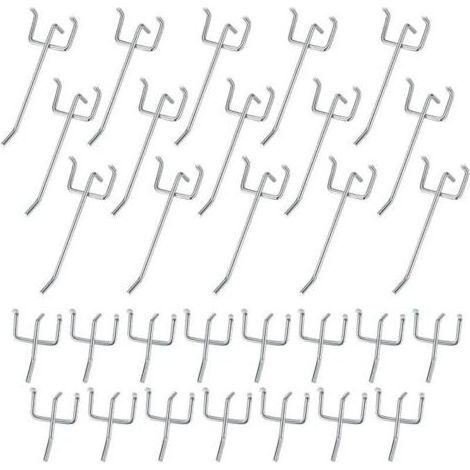 Pair 30 Pièces Crochets pour Panneaux Perforés, Crochets pour Panneau Perforé Porte Mural, Crochets Muraux pour Organiser Outils Établi Rayonnages de Magasins - 10cm/5cm (1/5)