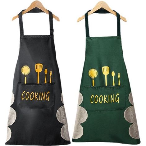 Tabliers de cuisine 2 pièces – Tablier ajustable unisexe avec poches – Résistants à l’eau et à l’huile – Pour cuisine cuisson barbecue et restaurant – Vert foncé et noir (1/5)