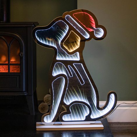 60cm Light up Sitting Dog in Santa Hat Infinity Christmas Decoration with LEDs (1/5)