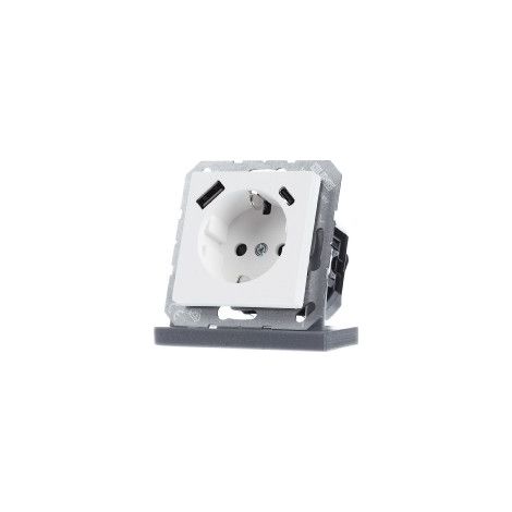Jung SCHUKO®-Steckdose, 16 A 250 V , mit USB-Ladegerät, 1 x Typ A + 1 x Typ C, SAFETY+, Serie A, schneeweiß matt A 1520-15 CA WWM