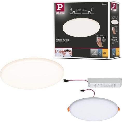 Panneau LED spots encastrés Veluna VariFit IP44 gradable sur 3 niveaux 185 mm rond incl. 1x17W gradable plafonnier Satin plastique 3000K (1/5)