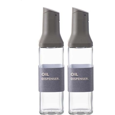 Set aus 2 Glasflaschen mit automatischem Öffnungs-/Schließmechanismus, Küchenausgießer für Olivenöl, Essig, Sojasauce, dunkelgrau