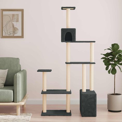 vidaXL Albero per gatti con pali per graffiare in sisal Grigio