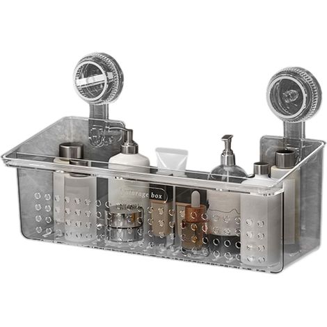 Étagère de douche à ventouse, panier de rangement de salle de bain étagère à ventouse stable pour shampooing et fournitures de nettoyage, support de douche non invasif pour un rangement facile (1/5)