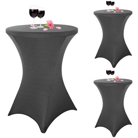 Set of 3 Stretchable Square Corner Tablecloths in Spandex for Cocktail Parties, 80 x 110 cm, Dark Grey. Round Tablecloth for Wedding Cocktails, Banquet Tables (Dark Grey) (1/5)