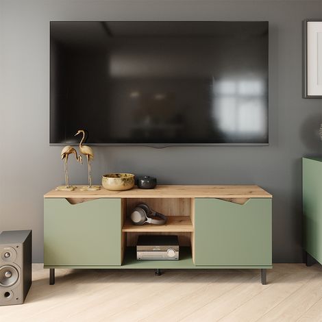Mueble bajo para TV Marelle, Verde/Artesano, 150 x 60 cm con 2 puertas, Vicco (1/5)