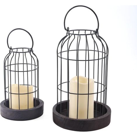 Lot de 2 lanternes décoratives en forme de cloche métallique pour bougie et décoration de table et de ferme (1/5)