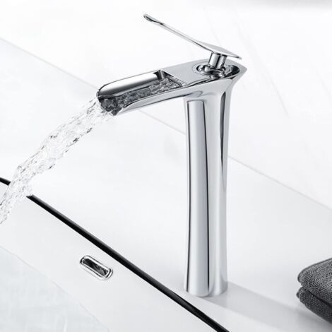 Rubinetto da bagno a cascata, becco alto 235 mm, rubinetto per lavabo, miscelatore da bagno in ottone, G 3/8 MUMU (1/4)