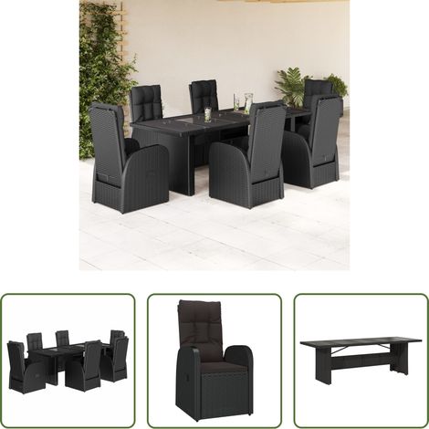 vidaXL Gartensessel -  7-tlg. Garten-Essgruppe mit Kissen Schwarz Poly Rattan (1/5)