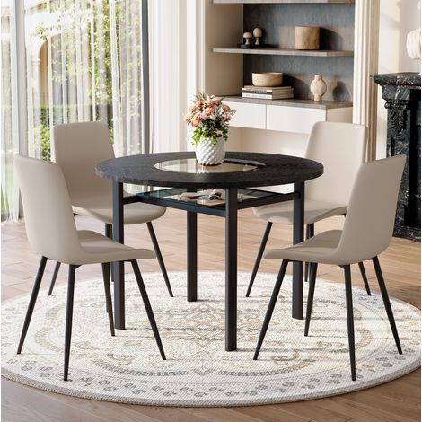 Ensemble table ronde 100 cm en MDF noir, gain de place pour salon, 4 chaises FloraGrace (1/5)