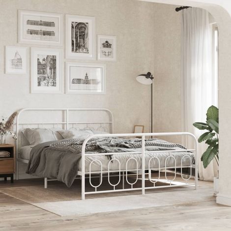 Cadre de lit en métal avec tête et pied de lit blanc 135 x 190 cm sans matelas - PANGIVO (1/5)