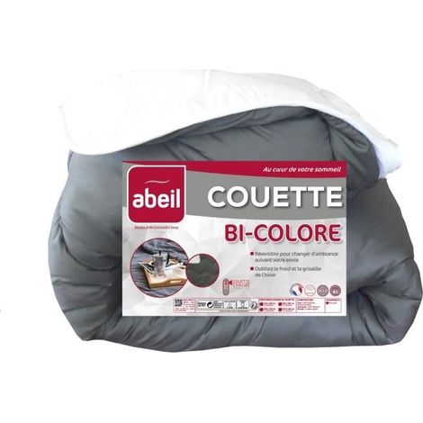 ABEIL Couette Bicolore - 220 x 240 cm - Blanc et gris (1/2)
