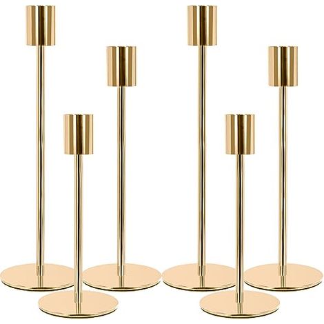 Portacandele decorativi in metallo dorato da 6 pezzi, candelieri affusolati, compatibili con candele affusolate spesse 2,2 cm, decorazioni per la casa per feste, matrimoni e cene