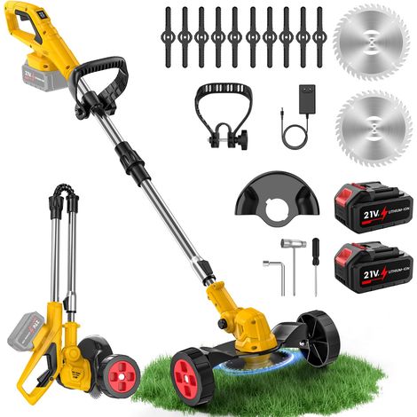 Débroussailleuse électrique 21V pliable, coupe-bordure 12 lames, tête 90° et 2 batteries (1/5)