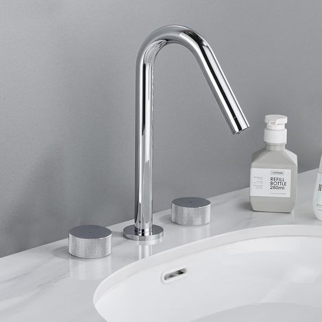 Robinet de lavabo de salle de bain, robinet de salle de bain en laiton de 8 à 16 pouces, 2 poignées, robinet de salle de bain moderne largement répandu, chrome poli… (1/5)