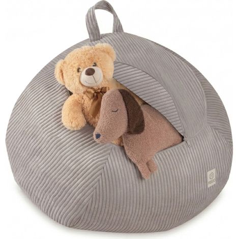 Misioo Standard-Tasche für Spielzeug und Kuscheltiere, Kinder-Pouf, beige, Premium-Cord (1/5)