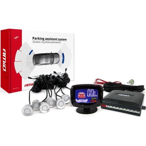 Kit de sensores de estacionamiento, sensores de reversa LED, gráfico, 8 sensores, plata amio-01597 (1/5)