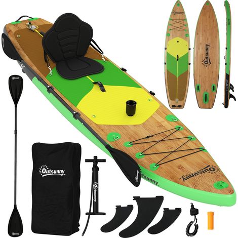 Paddle gonflable 335 cm avec siège, pagaie convertible, ailerons, pompe et sac, capacité 180 kg, équipement nautique design pratique pour balade et loisir aquatique