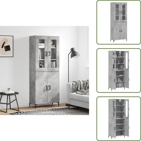Buffet haut Gris béton 69,5x34x180 cm Bois d'ingénierie - Buffet Design Moderne - Meuble Rangement Gris - Armoire Cuisine - Buffet Bas Prix - Commode Salon (1/5)
