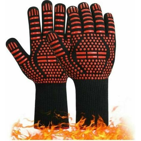 Gants de barbecue, gants de cuisine en silicone antidérapants, la température la plus élevée peut atteindre 800 ° C.Gants universels pour cheminée de cuisine de four à barbecue (signe égal r (1/5)