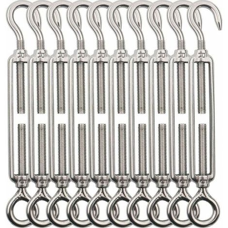Crochet et oeil de tendeur M5, tendeur de fil de tendeur en acier inoxydable 10 pièces, tendeurs réglables robustes pour fil de jardin, fil de clôture (1/5)