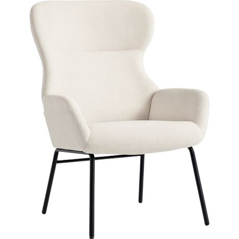 Fauteuil moderne capitonné de style oreilles, dossier haut, rembourrage épais, pieds en acier, blanc crème (1/5)