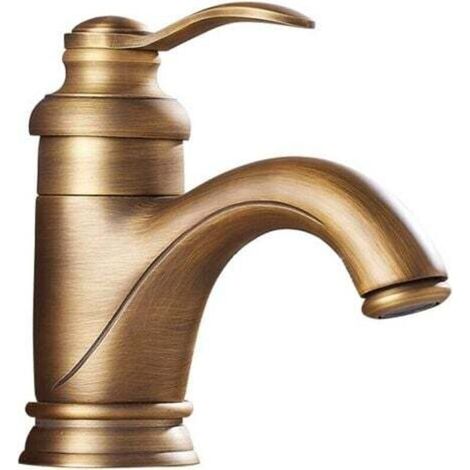 Antique brass bathroom sink faucet, mixer tap - single hole single handle (1/3)