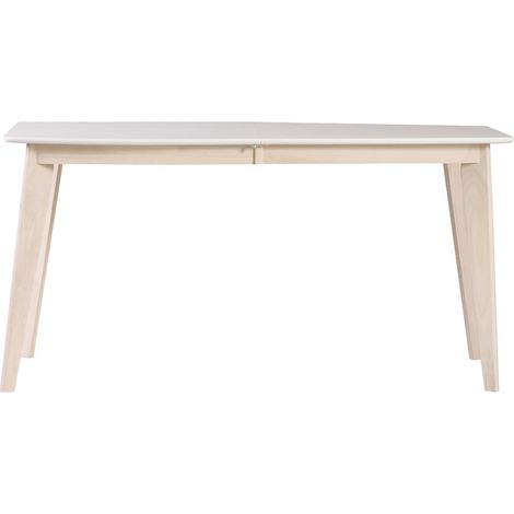 Miliboo – Table à manger extensible scandinave blanc et bois clair 150-200 cm – 6 à 8 personnes – Piètement en hévéa massif – Plateau en panneaux de fibres vernis