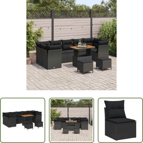 Gartenbank - Gartensofa-set 10 pcs Schwarz Poly-Rattan (1/5)