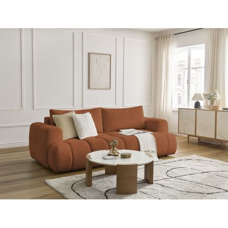 BOBOCHIC - Canapé droit convertible 3 places FUJI tissu bouclette   Orange (1/5)