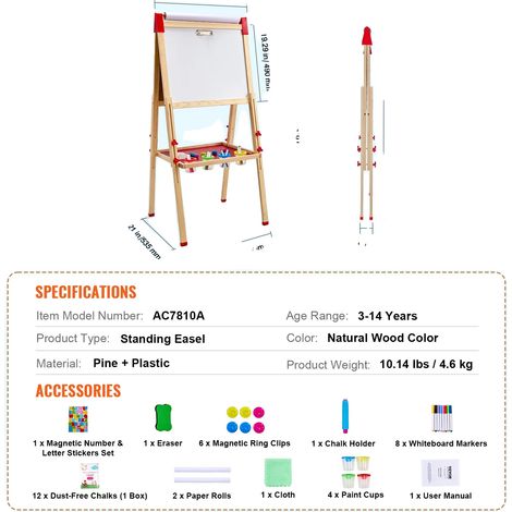 Lavagna magnetica da disegno, altezza regolabile, design bifacciale, 1 pezzo (1/2)