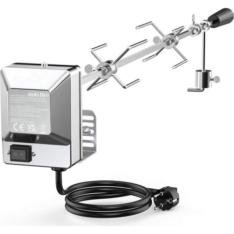 Universelles Barbecue Rôtisserie Set 90 cm Carré 8x8mm Tournebroche + 2 x Brochettes Aiguilles et Moteur en Acier Inoxydable, Tourne Broche Electrique, 220 V - 240 V