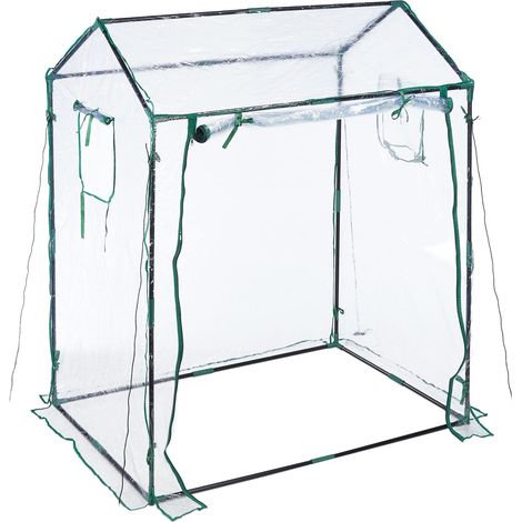Serre de Jardin avec bâche en PVC, Porte et fenêtres enroulables, HxLxP : 152 x 132 x 92 cm, Transparente (1/5)