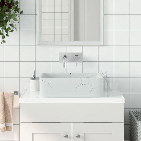 Vasque à poser-Lavabo blanc rectangulaire 46x35,5x13 cm céramique 386735 (1/5)