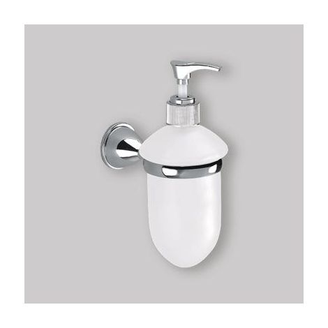 Distributeur de savon finition chrome, design ligne Gentiane, pour fixation murale, accessoire de salle de bain élégant et résistant (1/5)