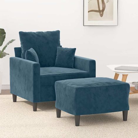 Sessel mit Hocker Blau 60 cm Samt