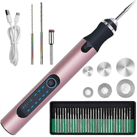 Stylo à graver électrique sans fil, micro-graveur à 3 vitesses réglables, batterie rechargeable 300 mAh, pour bijoux, bois, métal, verre, pierre et fil. (1/5)