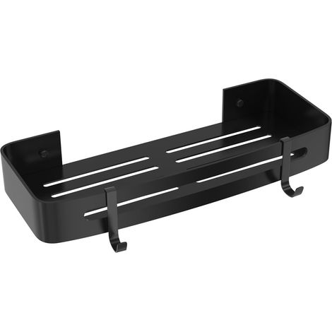 Duschablage, Badezimmerregal ohne Bohren mit 2 Haken, verdickter Aluminium-Duschkorb, selbstklebendes Küchengewürzregal (1-stufig, Schwarz) (1/5)