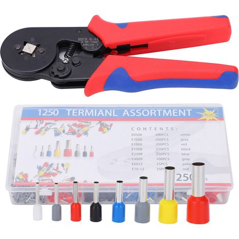 Elektrisches Crimp-Set mit 1250 isolierten Crimp-Anschlüssen und passender Zange, rote und blaue Griffe
