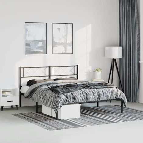 Cadre de lit métal sans matelas avec tête de lit-Structure de lit avec panneau de lit noir 150x200cm 791935 (1/5)