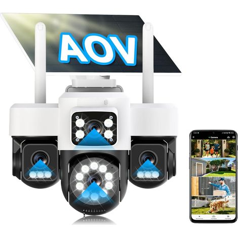 Camera Surveillance WiFi Exterieure sans Fil,Quatre objectifs,Camera Solaire,Batterie,Suivi Automatique,360° PTZ,Vision Vocturne,Audio Bidirectionnel,PIR Sirène,étanche,2.4/5G WIFI,IP66 (1/5)