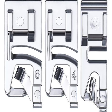Ensemble de 3 pieds presseurs pour machine à coudre à ourlet étroit, adaptés aux machines à coudre multifonctionnelles domestiques (3 mm, 4 mm et 6 mm). (1/5)